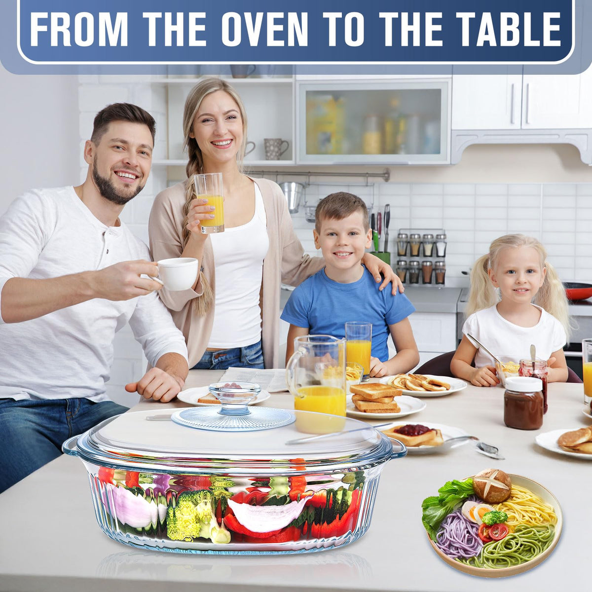 KAKO Glass Casserole Set, 1.9 and 3 Quart Oval Bakeware with Lids, Clear