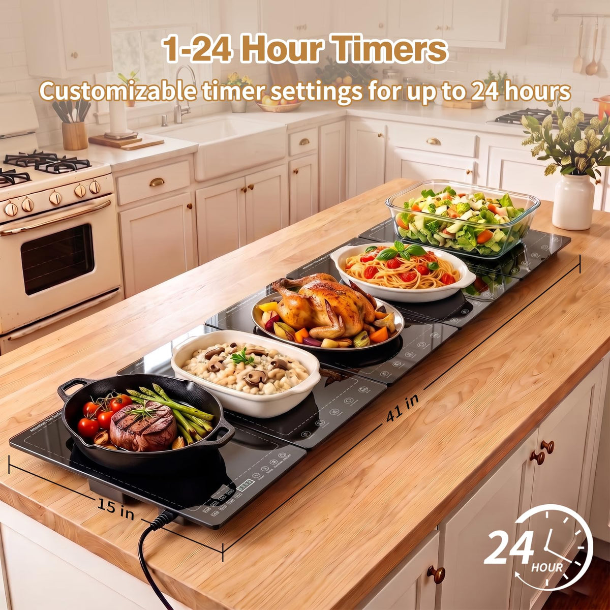 KAZRBEP Modular Warming Tray, 5 Panel Expandable, Black Tempered Glass