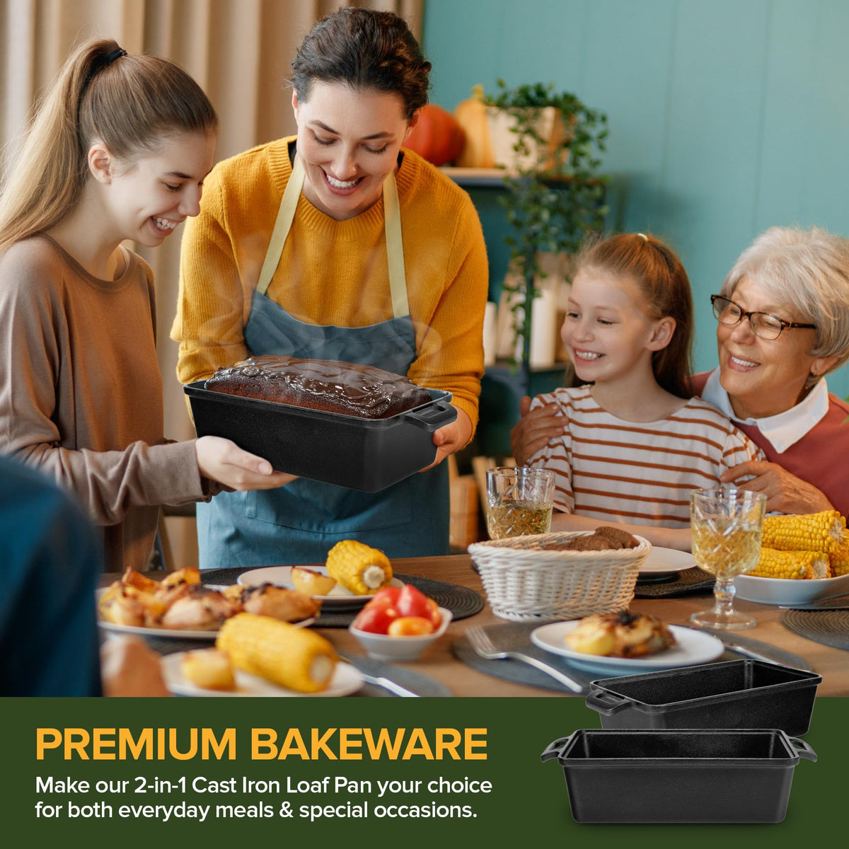 Cast Iron Bread Pan with Lid 9x5 Inch by Modern Innovations – 9x5 inches, 3.4 quarts, Cast Iron, Black