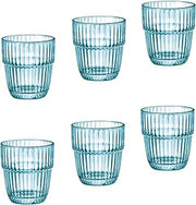 Bormioli Rocco Barshine 10.38 oz. Rocks Stackable Tempered Drinking Glasses, Set of 6, Ice Blue