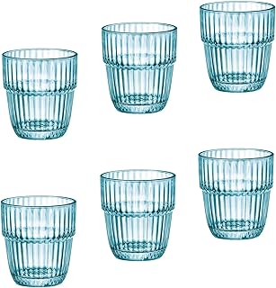 Bormioli Rocco Barshine 10.38 oz. Rocks Stackable Tempered Drinking Glasses, Set of 6, Ice Blue