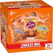 Cheesy Mix Variety Pack Snacks, 20 ct, 28.9 oz | 7 Chex Mix Cheddar, 6 Gardetto's Aged Cheddar, 7 Bugles Nacho Cheese, Single Serve Bags