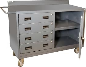 Durham 16 Gauge Welded Steel Mobile Cabinet with 4 Drawers and Lockable Storage Compartment, 2221-95,1 Shelf