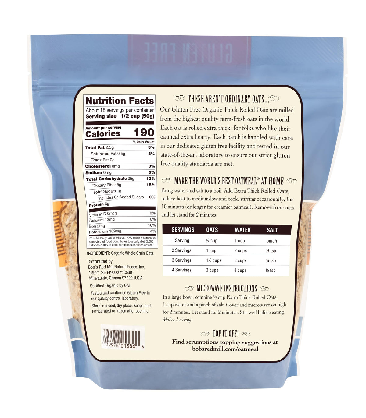 Organic Gluten Free Extra Thick Rolled Oats by Bob's Red Mill – 32 Ounce (Pack of 4), Pack of 4, Model 1991S324