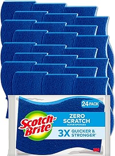Scotch-Brite Zero Scratch Non-Scratch Scrub Sponges, Sponges for Cleaning Kitchen, Bathroom, and Household, non-scratch Sponges Safe for Non-Stick Cookware, 4 Scrubbing Sponges