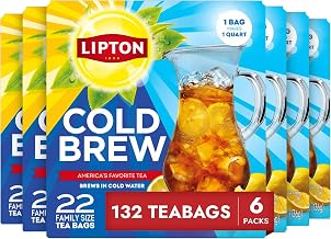 Lipton Cold Brew Black Tea Bags, Family Size,132 Total Bags (22 Ct 6-Pack) | Rainforest Alliance Certified Iced Tea Bags for Smooth Crisp Refreshing Cold Brewing Experience