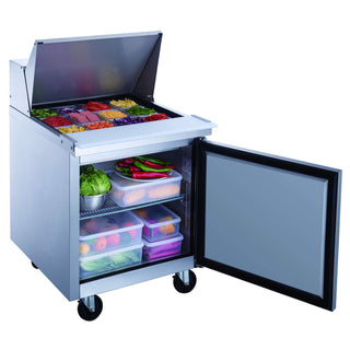 6.5 cu. ft. Single Door Commercial Food Prep Table Refrigerator with Mega Top by Dukers – 29″ x 31 1/2” x 45 5/8″, 6.5 cubic_feet, Stainless Steel, Model DSP29-12M-S1