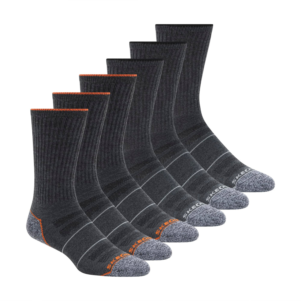 Men's 6 Pack Work Crew Socks by Skechers – Polyester, Charcoal, Model S601157
