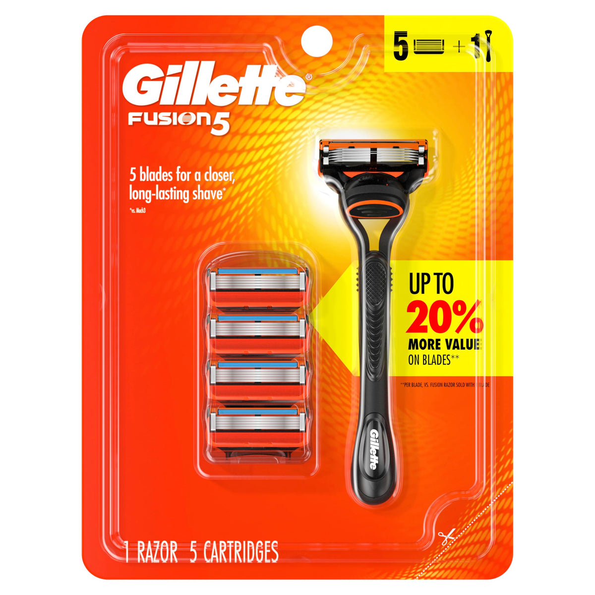 Gillette 1 Count (Pack of 1) / 1 Razor + 5 Refills / Black Cartridge Razors
