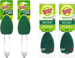 Scotch-Brite (2 Dishwands and 6 Refill Replacement Heads) Heavy Duty Dish Wand Sponge For Kitchen Sink Cleaning Brush