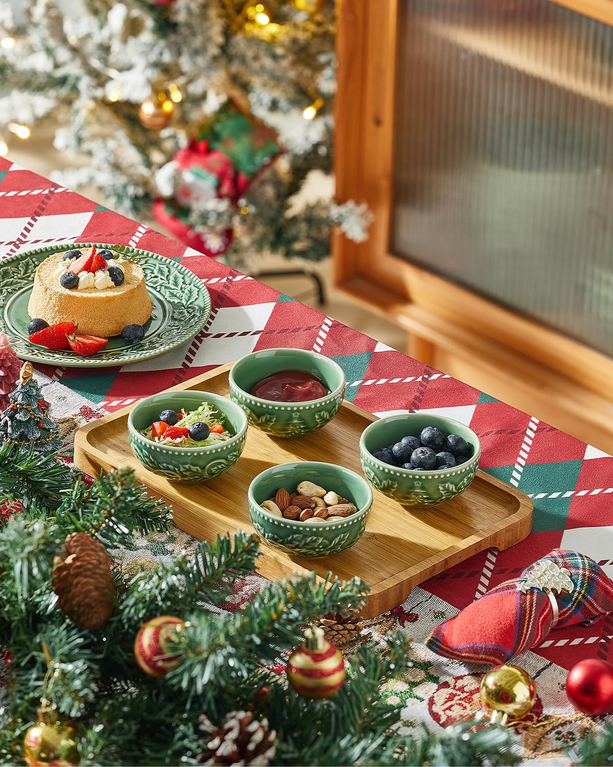 Metahom Christmas Dipping Bowls, Ceramic Set of 6, 3.5 Inch Green