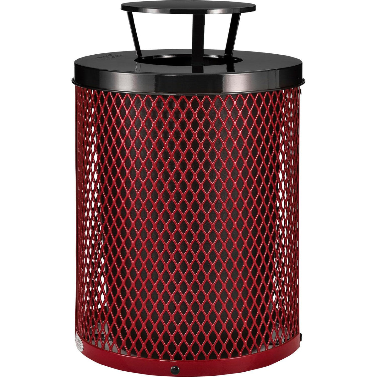 Outdoor Diamond Steel Trash Can with Rain Bonnet Lid by Global Industrial – Steel, Red, Model 261926RD