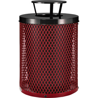 Outdoor Diamond Steel Trash Can with Rain Bonnet Lid by Global Industrial – Steel, Red, Model 261926RD