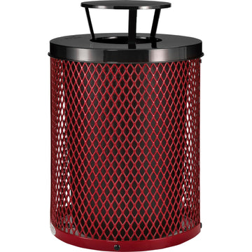 Outdoor Diamond Steel Trash Can with Rain Bonnet Lid by Global Industrial – Steel, Red, Model 261926RD