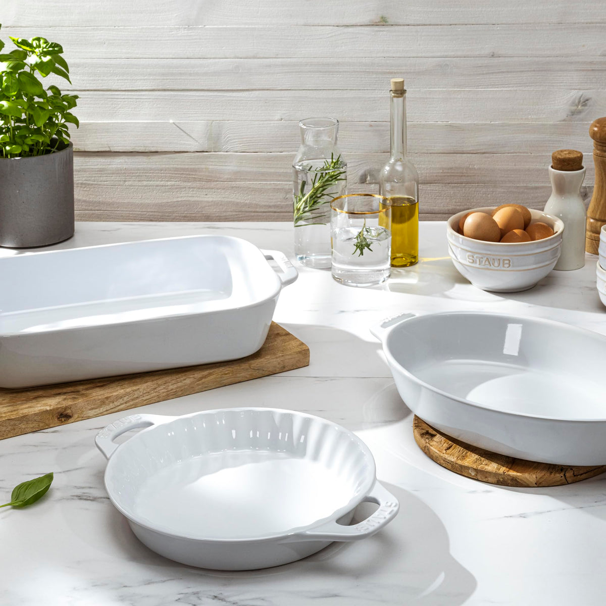 Ceramic 3-pc Mixed Baking Dish Set by STAUB – 3pc, 9 centiliters, Ceramic, White, Model 40508-688
