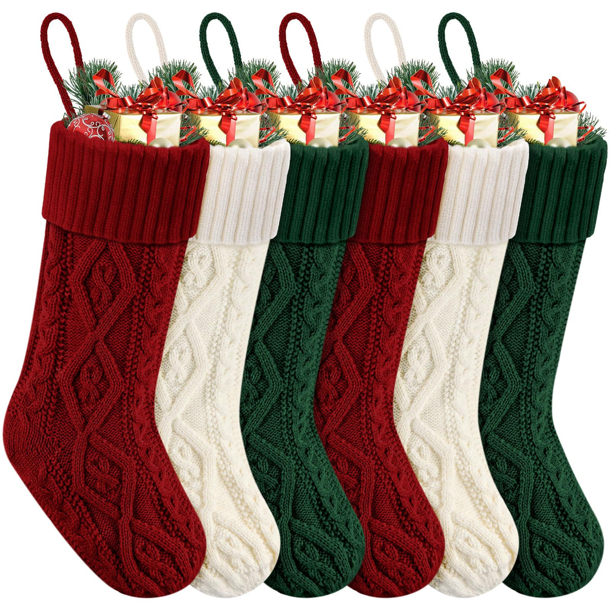 Doitory Christmas Stockings, Knitted Acrylic, 6 Pack in Red White Green