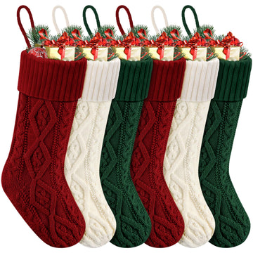 Doitory Christmas Stockings, Knitted Acrylic, 6 Pack in Red White Green
