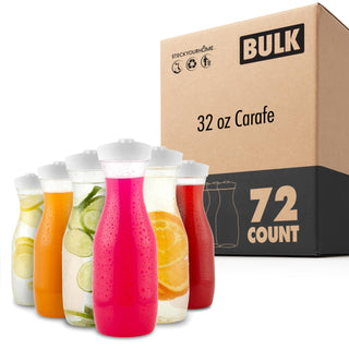 Plastic Juice Carafe with Lids Set of 72 32oz Clear Carafes for Drinks Water Milk Pantry Storage and Mimosa Bar by Stock Your Home – 32 ounces, Model Stock Your Home 3382_Case