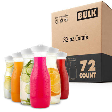 Plastic Juice Carafe with Lids Set of 72 32oz Clear Carafes for Drinks Water Milk Pantry Storage and Mimosa Bar by Stock Your Home – 32 ounces, Model Stock Your Home 3382_Case