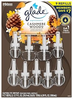 Glade PlugIns Scented Oil Refill, Essential Oil Infused Wall Plug in, 6.39 fl. oz, 9 ct. (Cashmere Woods)