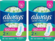Always Ultra Thin Pads Size 2 Super Long Absorbency Scented with Wings, 40 Count, Packaging may vary