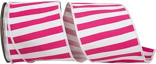 Reliant Ribbon Cabana Stripe Deluxe Fused Wired Edge Ribbon, Fuchsia