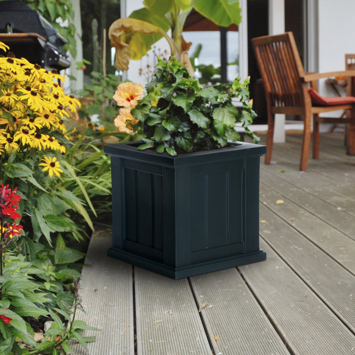 Square Polyethylene Cape Cod 14 x 14 Patio Planter by Mayne – 3.1 gallons, Polyethylene (PE), Model 4836-C