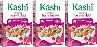 Kashi Breakfast Cereal, Organic, Fiber Cereal, Berry Fruitful, 17.2oz Box (1 Box) (Pack of 3)