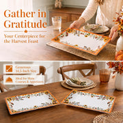 Lechoo Melamine Serving Trays, 14.5 Inch Rectangular, Sunflower Floral Set of 2
