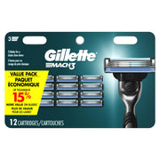 Mach 3 Razor Refils 12 pack by Gillette – 1 Count (Pack of 12), Silver, Pack of 12, Model 91993560
