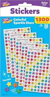 Trend Enterprises Sparkle Stars Stickers - 1/4 to 1/2 inches - Set of 1,300 - Red, Blue, Gold, Silver