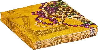 Creative Converting 335250 Masks of Mardi Gras Beverage Napkins, 5", Multicolor