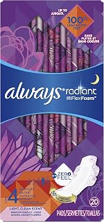 Always Radiant, Size 4, Overnight Sanitary Pads With Wings, Scented, 20 Count