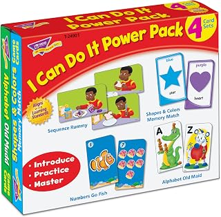 Trend Enterprises I Can Do It Power Pack, 4 Flash Card Set Includes Sequence Rummy, Shapes & Colors Memory Match, Numbers Go Fish, Alphabet Old Maid, Self-Checking Design, for Ages 3 and Up