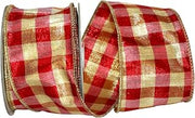 Reliant Ribbon Lame Gingham Check Dupioni Metallic Wired Edge Ribbon, 2-1/2 Inch X 10 Yards, Red/gold