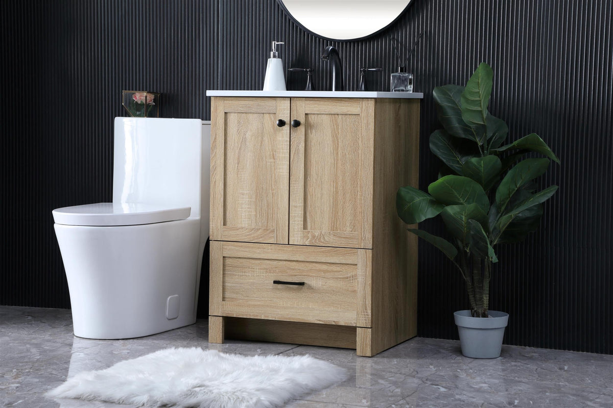 Mango Wood Bathroom Vanity: Single Soma Collection by by Elegant Lighting – Engineered Wood, Mango Wood, Model VF2824MW