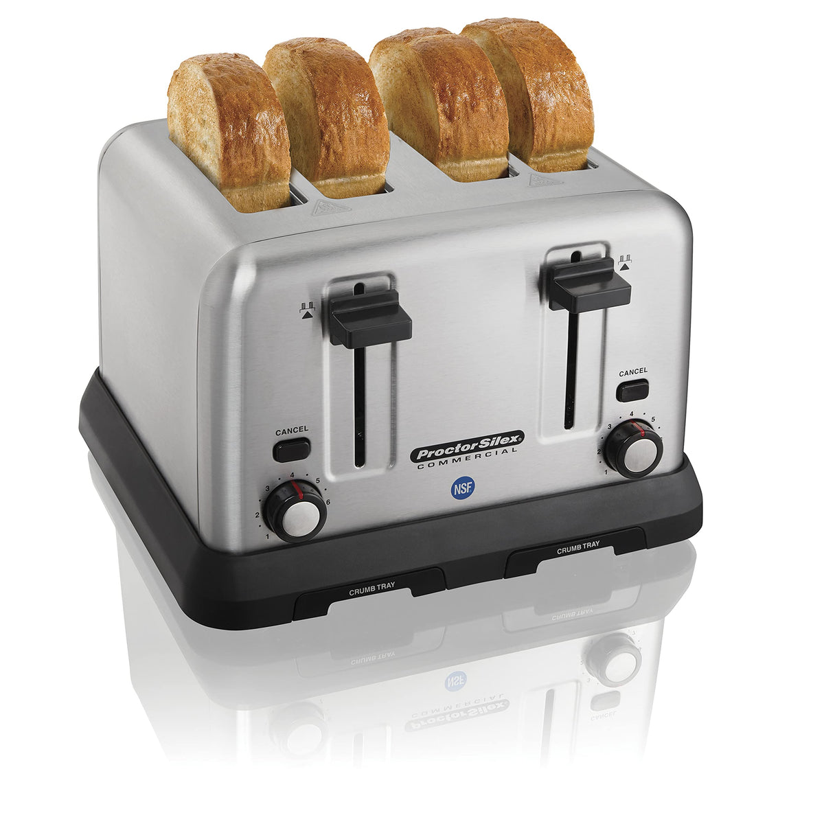 4 Slot Toaster - Extra-Wide 1 3/8-in Slots Will Easily accommodate Bagels by Proctor Silex Commercial – Large slots, Stainless Steel, Model 24850R