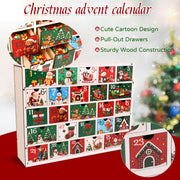 CCINEE Wooden Advent Calendar, 25 Drawers, Multicolor Cartoon Holiday Design