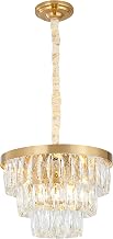 Bethel Gold Metal Chandelier with Clear Crystals - Rectangular & Round Frame Options - Round