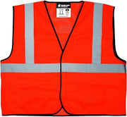 MCR Safety VCL2MOL Safety Vest, Economy Class 2 Mesh, 2" Silver Reflective Stripe, Hook and Loop Front, 3-Pockets, Orange, Large