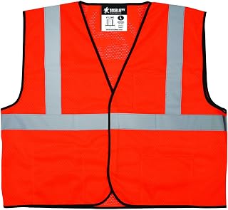 MCR Safety VCL2MOL Safety Vest, Economy Class 2 Mesh, 2" Silver Reflective Stripe, Hook and Loop Front, 3-Pockets, Orange, Large