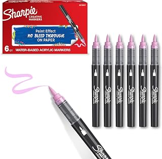 Sharpie Creative Marker Acrylic Paint Pens | Brush Tip Water-Based Paint Markers | Rose Pink | No-Bleed Ink Writes on Most Surfaces | School & Revision Supplies | 6 Count