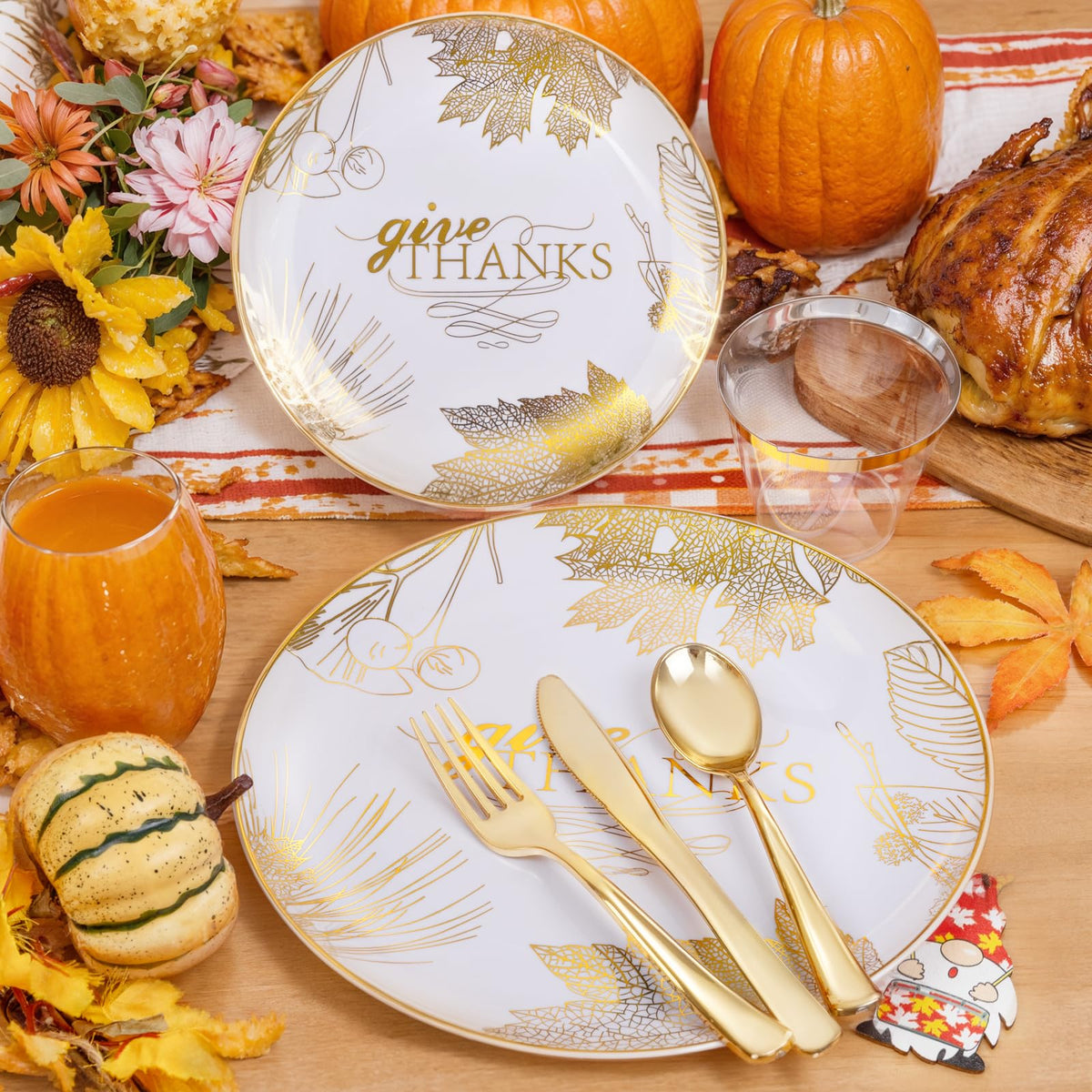Nervure Thanksgiving Dinnerware Set, 175 Pieces for 25 Guests, White Gold