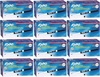 EXPO 86001 Low Odor Dry Erase Marker, Black, 12 Packs of 12 Markers, 144 Total