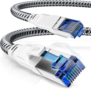 CSL – 10 ft CAT 8 Ethernet Cable - 40 Gbits High Speed LAN Network - Cotton-Braided Patch Cable - Heavy Duty S/FTP PIMF Shielding & RJ45 Connector - CAT8.1 for Router, Gaming - Suitable Cat 6 Cat 7