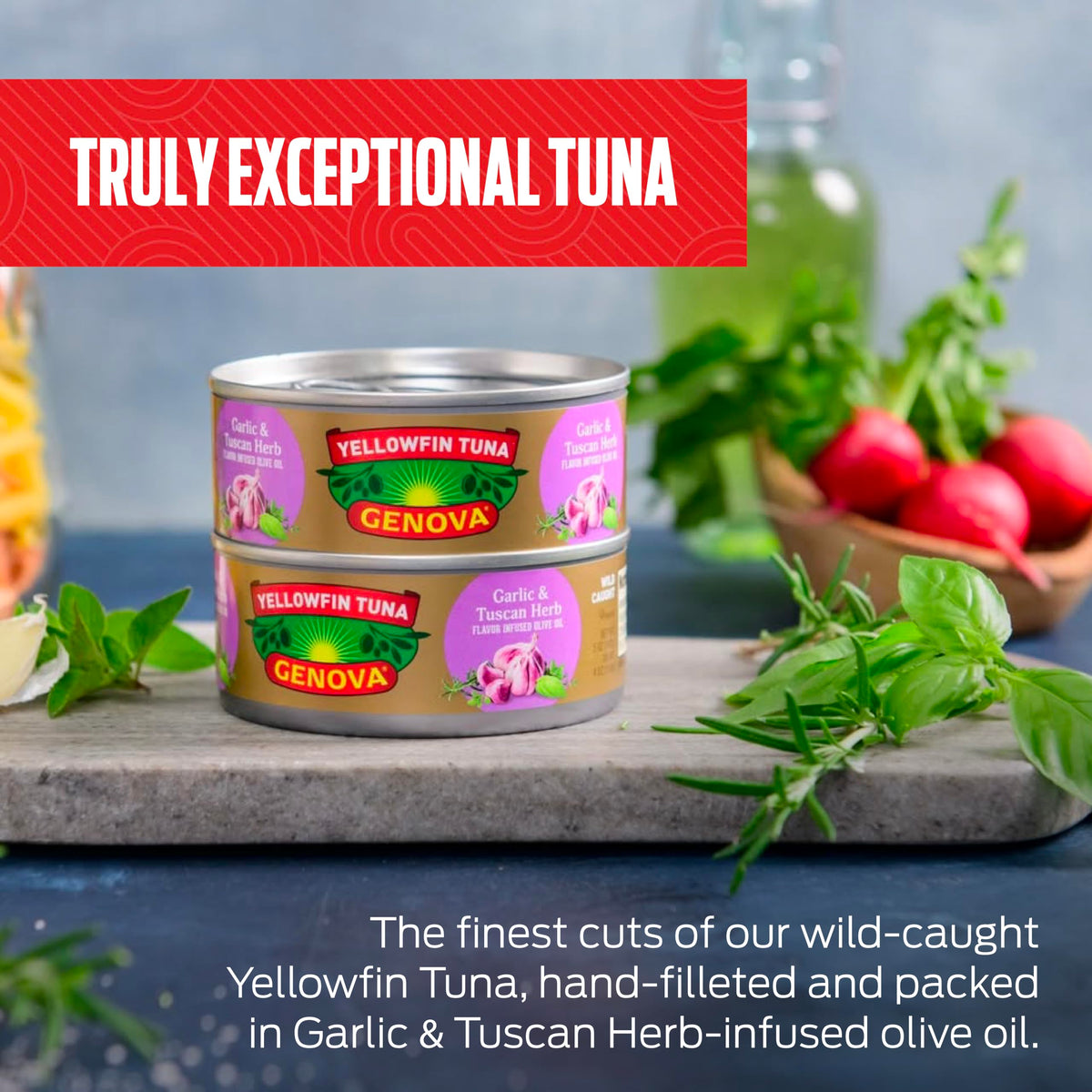 Genova Yellowfin Tuna in Garlic and Tuscan Herb / 5 Ounce (Pack of 12) / 12 Tuna Fish
