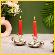 Rely+ Candle Holders with Handle, Taper Candlestick Set of 2, Glossy Silver