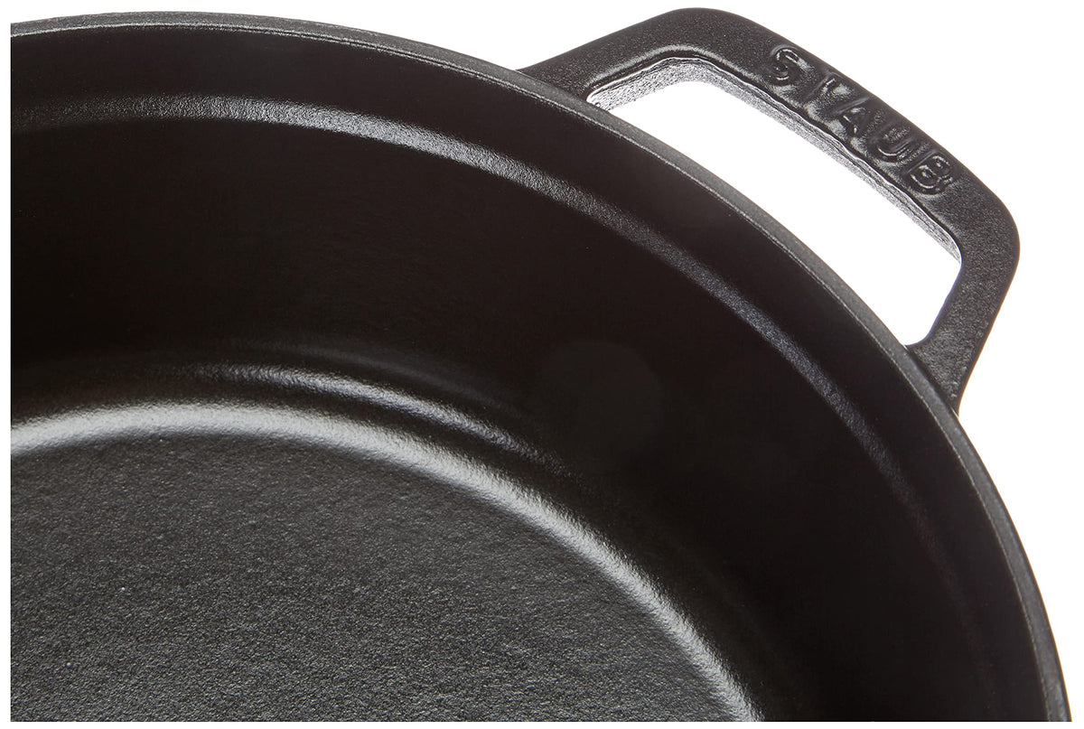 Cocotte shallow Round 26cm Black by STAUB – 4 quarts, 4 liters, Cast Iron, Noir Mat, Model 1007502