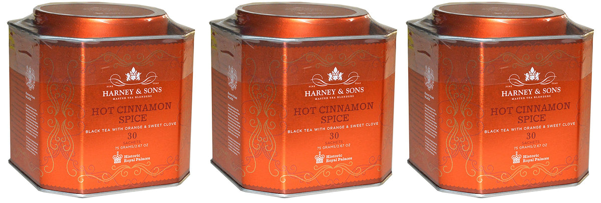 Hot Cinnamon Spice Tea - 30 Tea Sachets (Pack of 3) - Black Tea with Oranges & Sweet Cloves by Harney & Sons – 30 Count (Pack of 3), Pack of 3, Model 35437