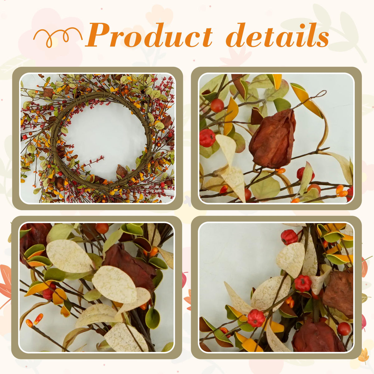 YNYLCHMX Fall Wreath, 20 Inch Diameter, Fall Berries